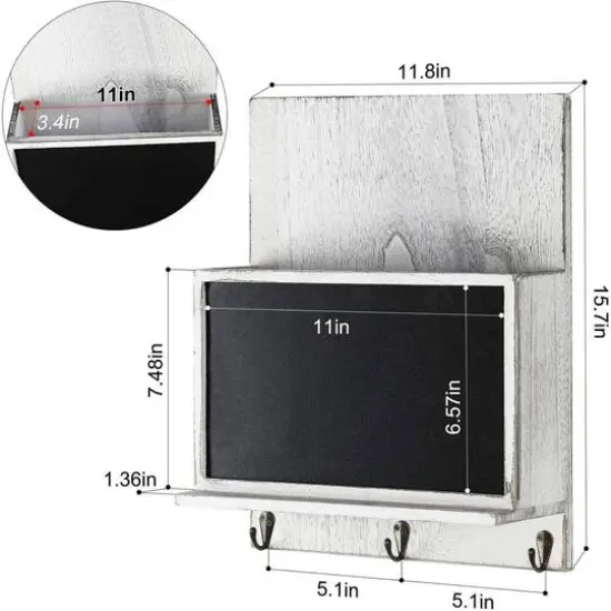 NEX&trade; 16" Gray White Wall-Mounted Key & Mail Holder with Chalkboard {3}