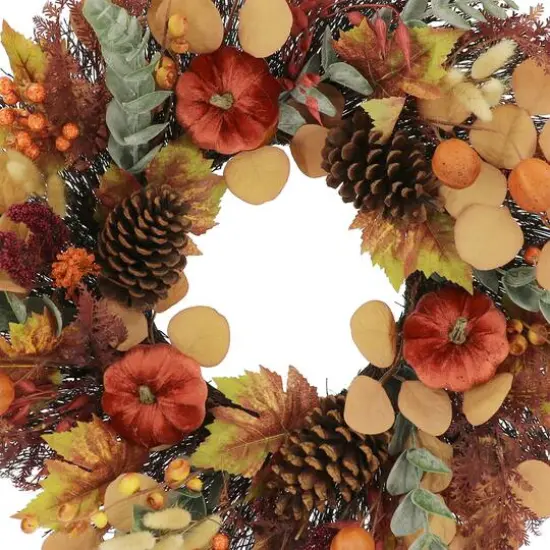 24" Designer Premium Floral Pumpkin & Eucalyptus Wreath by Ashland&reg; {3}