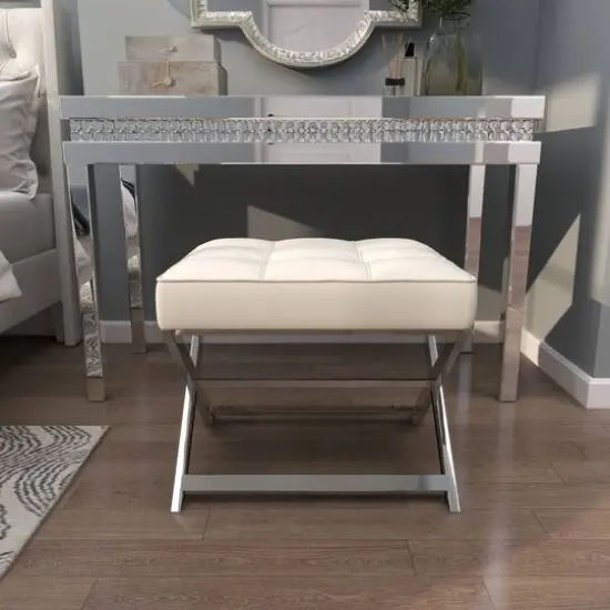 19" Leather Stool with Stainless Steel Supports White {7}