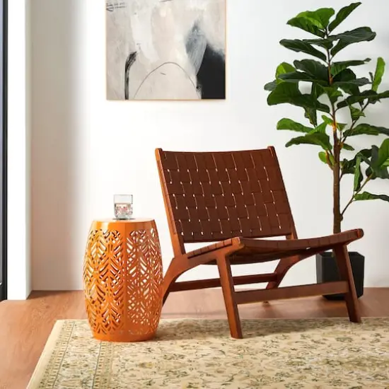 Glitzhome&reg; 18.25" Multifunctional Solar Powdered Iron Leaf Cutout Garden Stool Orange {6}