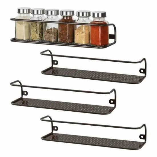NEX&trade; Brown Wall-Mount Metal Spice Racks with Guard Rail, 4ct. {5}