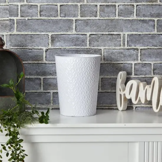 10" White Embossed Tin Planter {4}