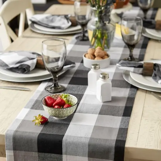 DII&reg; 108" Tri-Color Check Table Runner Black {6}