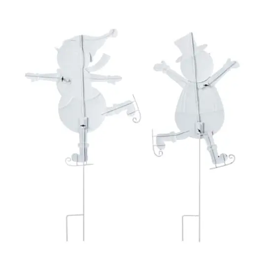 Glitzhome&reg; 36" Metal Christmas Skiing Snowmen Yard Stake Set {7}