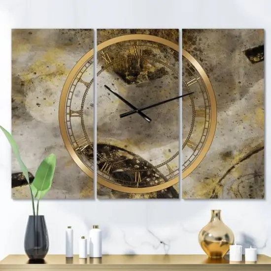 Designart Glam Gold Desert Neutral Modern 3 Panel Wall Clock {3}