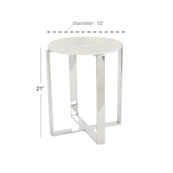 21" White Marble & Stainless Steel Modern Accent Table {6}