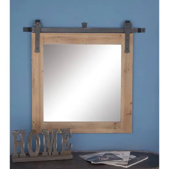Brown Industrial Wood Wall Mirror {9}