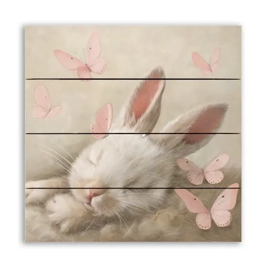 11.75" Blush & Cream Bunny Pallet Wood Wall Art {1}