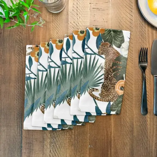 Tropical Cheetah Cotton Twill Dinner Napkin White {4}