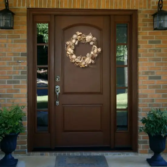 20'' White Pumpkin and Pinecone Wreath {3}
