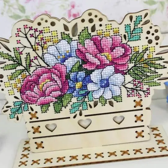 MP Studia Flowers Cross Stitch On Wood Kit {4}