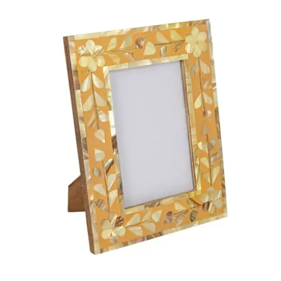 Hello Honey&reg; 4" x 6" Multicolor Floral Reclaimed MDF & Mother of Pearl Photo Frame {1}