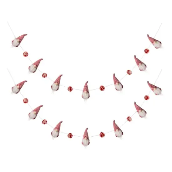 Glitzhome&reg; 6ft. Red & White Fabric Christmas Gnome Garland, 2ct. {1}