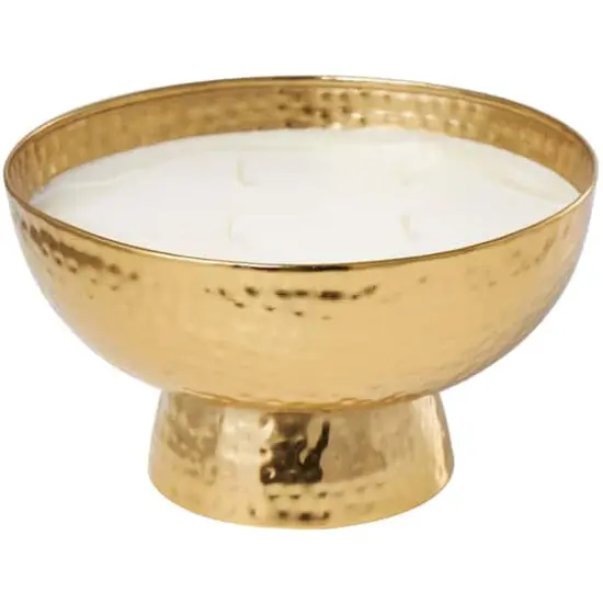 White Wax English Garden Scented Candle with Elevated Wide Hammered Gold Container {1}