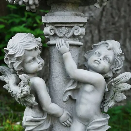 19.25" Cherub Angels Pedestal Bird Bath Outdoor Garden Statue {4}