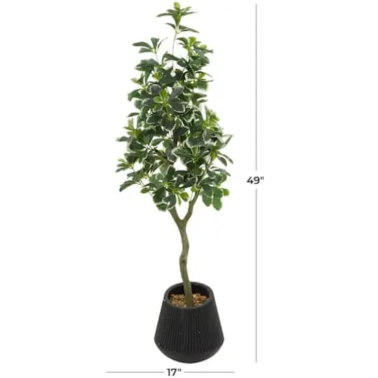 49" Green Faux Foliage Eucalyptus Artificial Tree With Black Porcelain Pot {5}