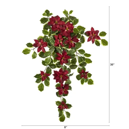 30&rdquo; Real Touch Poinsettia and Variegated Holly Artificial Plant Set {3}