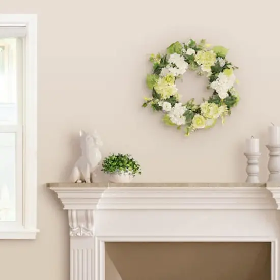 24" White Spring Hydrangea & Rose Wreath {5}