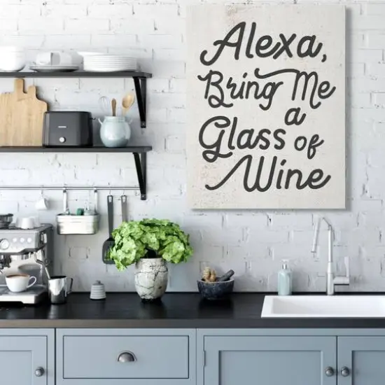 Stupell Industries Alexa Bring Me Wine Distressed Kitchen Sign Wall Accent {3}