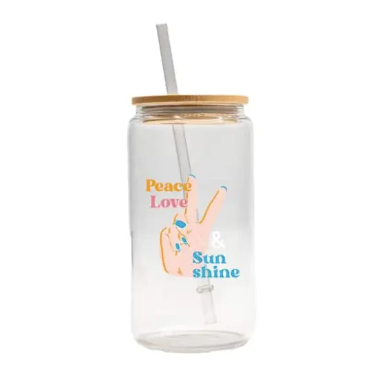 16oz. Peace Love & Sunshine II Glass Can Cup {1}
