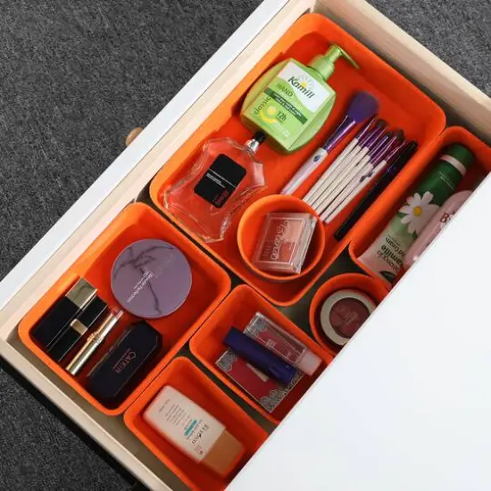 Welaxy 7 Piece Felt Round Cups & Trays Drawer Organizer Set Orange {8}