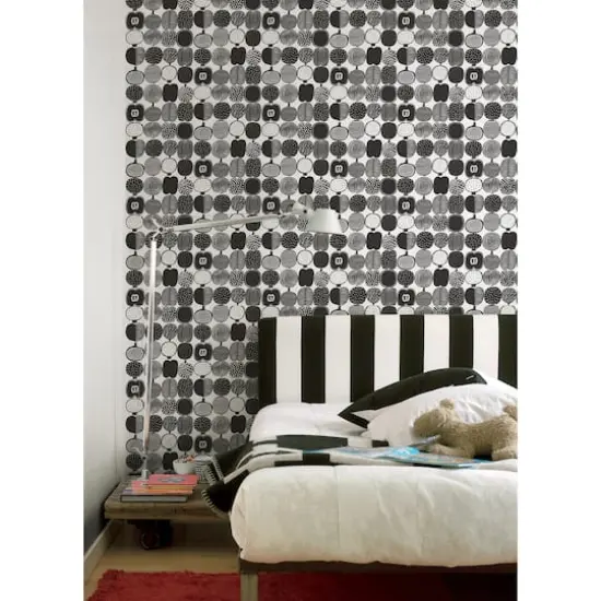 Brewster Marimekko Black & White Kompotti Peel & Stick Wallpaper {5}