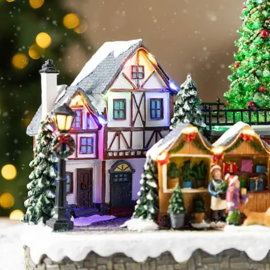 Glitzhome&reg; 15.25" Christmas Oversized Resin Lighted Table Village Decor {6}
