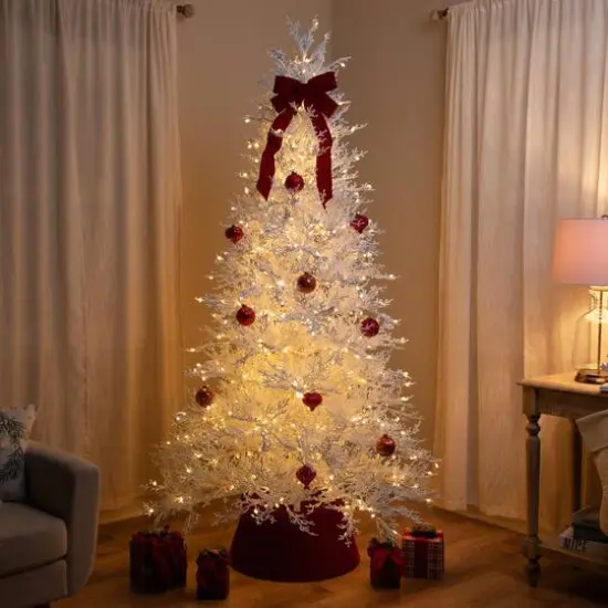 7.5ft. Pre-Lit Flocked Twig Artificial Christmas Tree, Warm White LED Lights {4}