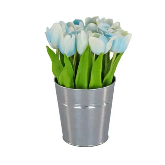 9" Tulip Bouquet in Metal Pot Blue {1}
