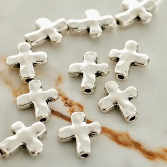 Silver Plated Wavy Metal Cross Beads, 13mm by Bead Landing&trade; {3}