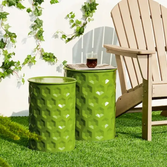 Glitzhome&reg; Multifunctional Embossed Honeycomb Texture Metal Garden Stool Set Green {4}