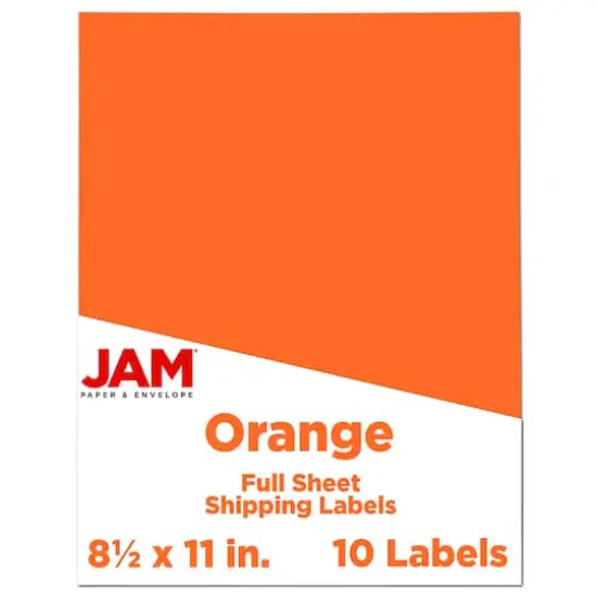JAM Paper Shipping Labels, 8.5" x 11" Orange {1}