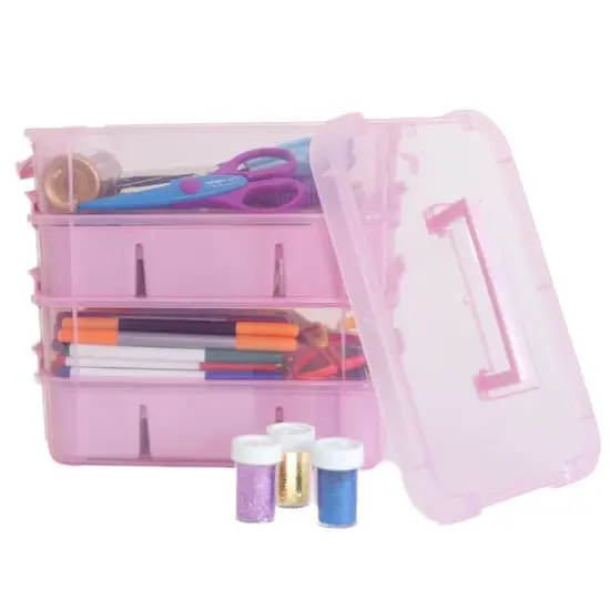 Everything Mary Four Tray Plastic Storage Organizer Pink {6}