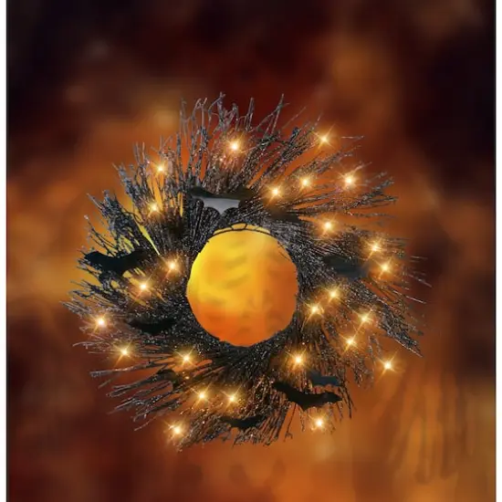 22" Black LED Halloween Bats Twig Wreath {3}