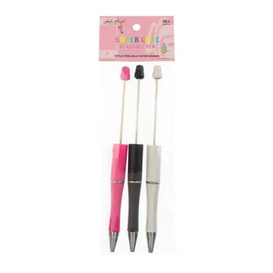 John Bead Super Cute Fuchsia, Black & White 3-Piece Beadable Pen Kit {5}