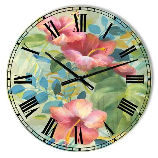 Designart Hibiscus Garden II Farmhouse Wall Clock {1}