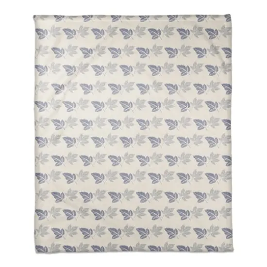 Blue Leaves Coral Fleece Blanket {1}