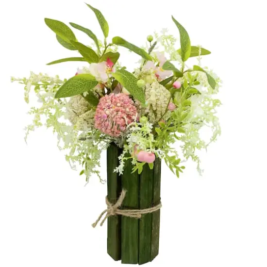 14" Pink & Green Hydrangea & Berry Floral Spring Bouquet {5}