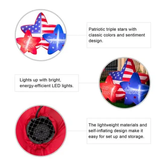 Glitzhome&reg; 6ft. Lighted Patriotic American Inflatable Stars D&eacute;cor {7}