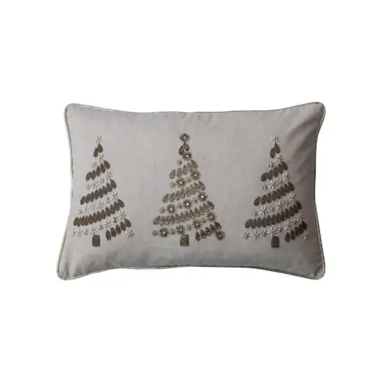 Hello Honey&reg; 24" x 16" Embroidered Bead Christmas Trees Lumbar Pillow with Gold Piping {1}