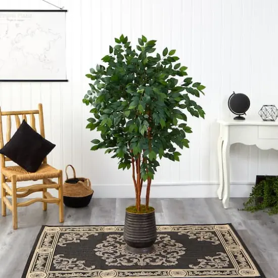 5ft. Sakaki Artificial Tree in Ribbed Metal Planter {4}