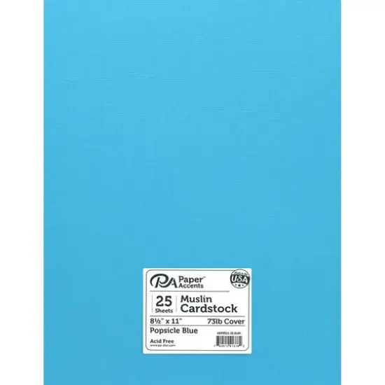 PA Paper™ Accents Muslin 8.5" x 11" 73lb. Cardstock, 25 Sheets Popsicle Blue {1}