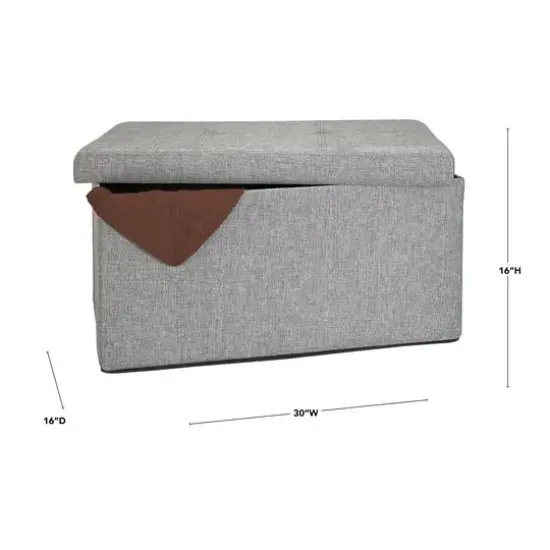 Simplify 30" Faux Linen Double Folding Storage Ottoman Gray {12}