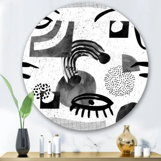 Designart - Collage of Eyes & Doodles In Contemporary Style II - Modern Metal Circle Wall Art {4}