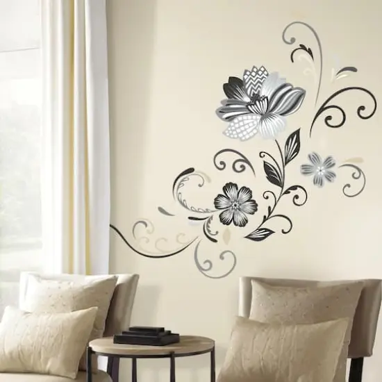 RoomMates Black & White Flower Scroll Peel & Stick Wall Decals {4}