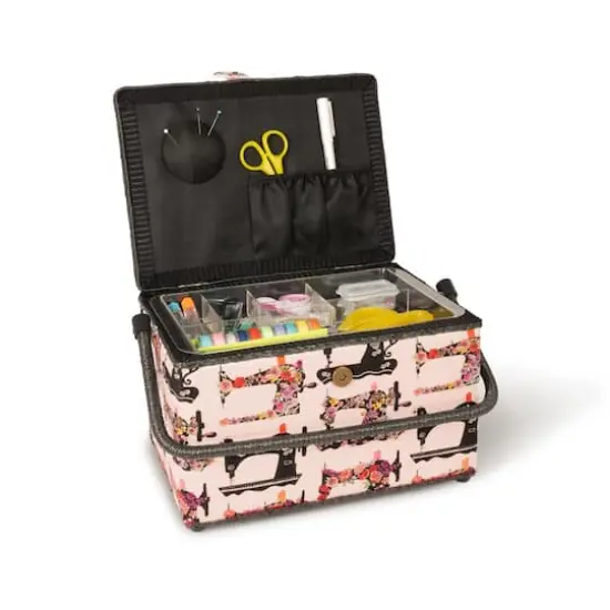 Dritz&reg; Large Pink Sewing Machines Sewing Basket {6}