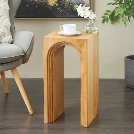 23.5" Brown Wood Cutout Arch Side End Accent Table {9}