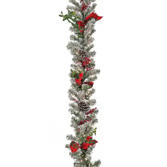 9ft. General Store Snowy Garland with LED Lights & Bows {5}