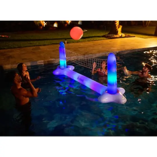 PoolCandy 8.75ft. Giant Floating Illuminated Volleyball LED Game Set {5}