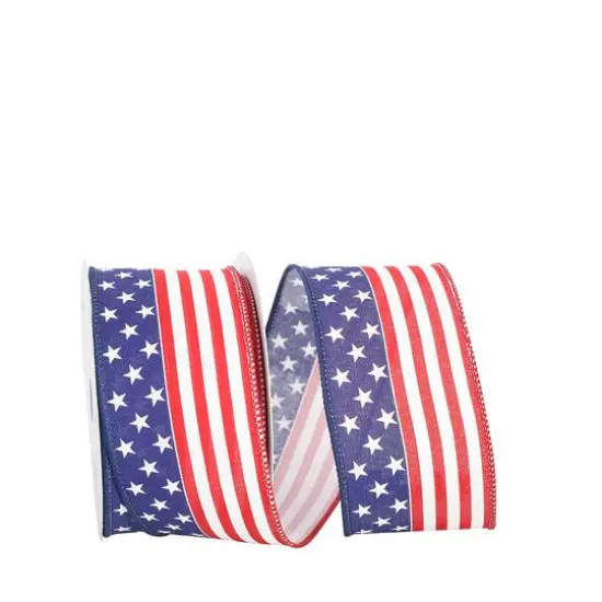 JAM Paper 2.5" x 10yd. Red, White & Blue Continuous Flag Wired Ribbon {1}